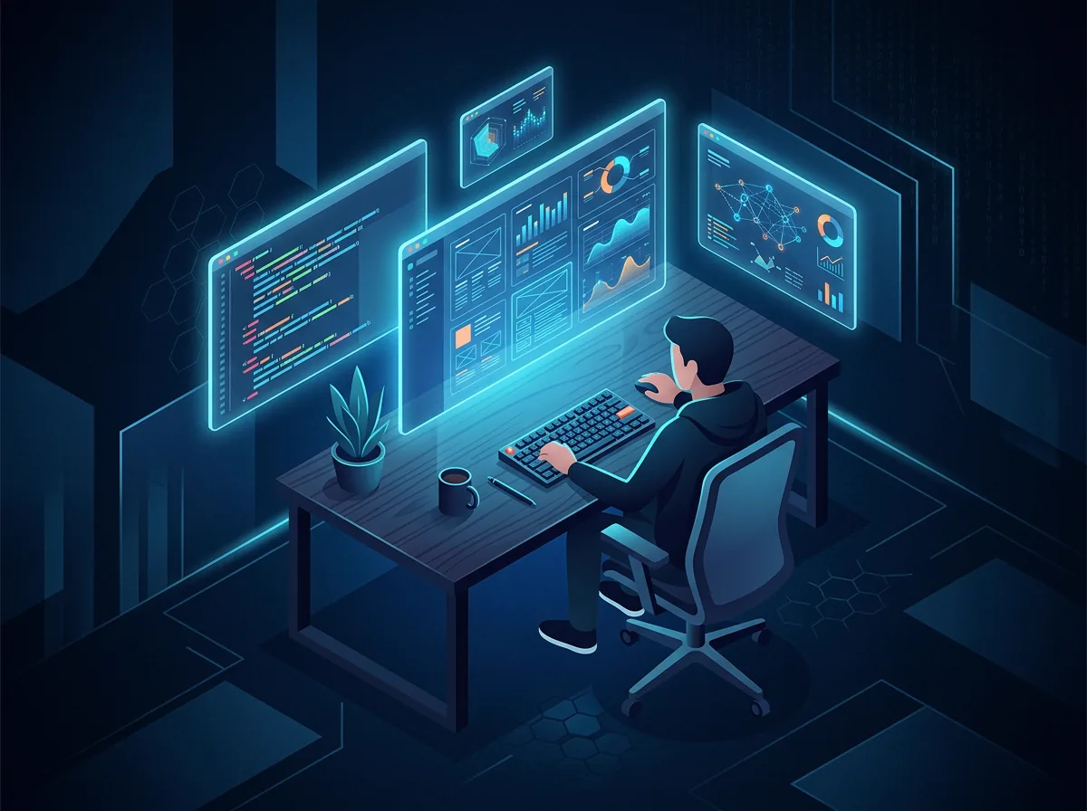Solo builder workspace with multiple product interfaces