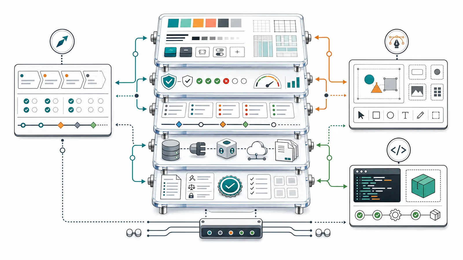 Product, design, and engineering workflows coordinating through a shared artifact protocol stack